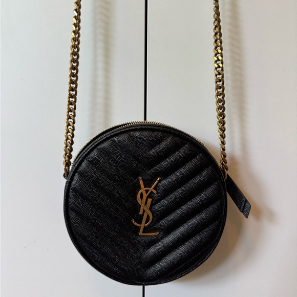 Saint Laurent Black Quilted Round Crossbody Camera Bag with Gold YSL Logo - Picture 7 of 10